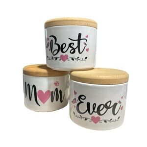 Ceramic plant pots potting herb garden best mom ever 3 pack bamboo‎ lids